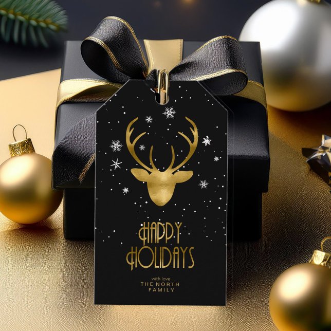 Étiquettes-cadeau Cerfs Antlers & Neige Noël Gold ID861 (Créateur téléchargé)