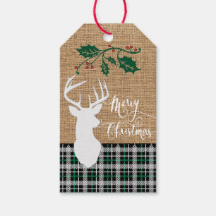 Étiquettes-cadeau Cerfs communs de Joyeux Noël - plaid vert