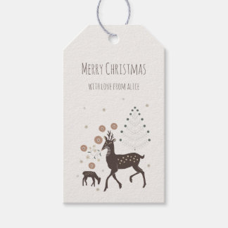 Étiquettes-cadeau Cerfs de la forêt hivernale nordique