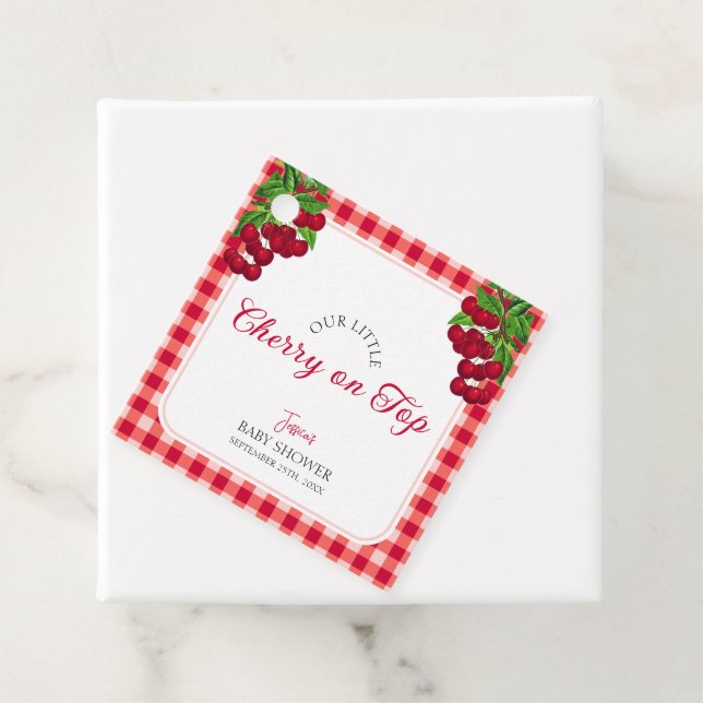 Étiquettes Cadeau Cerise sur le dessus Automne En vichy Baby shower  (En situation)
