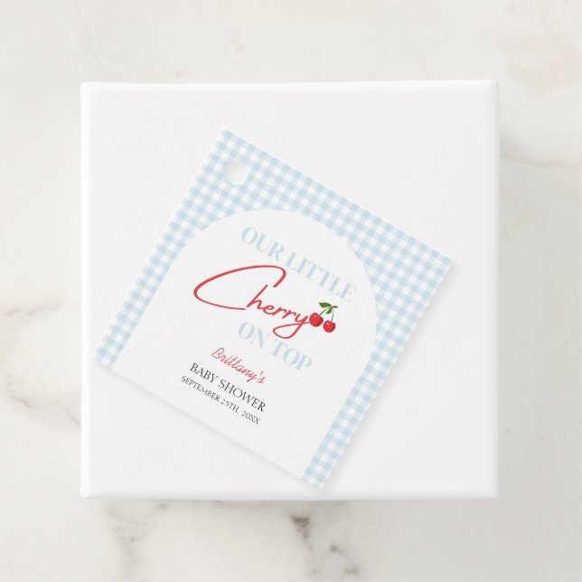 Étiquettes Cadeau Cerise sur le dessus Baby shower tartan plaid (En situation)
