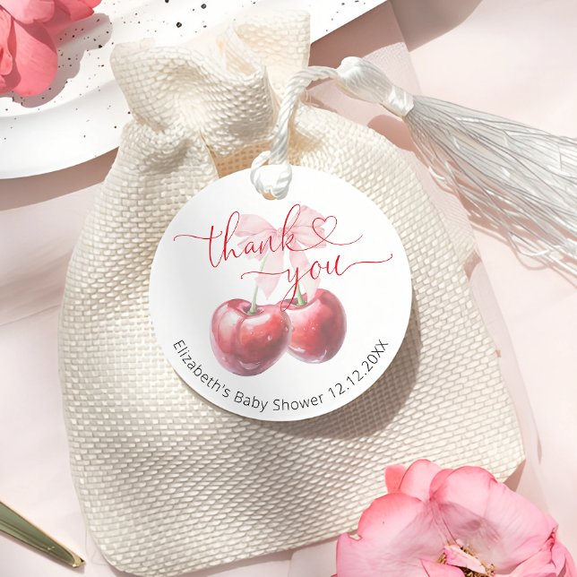 Étiquettes Cadeau Cerise sur le dessus Coquette Bow Baby shower Merc (Créateur téléchargé)