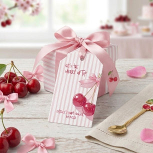 Étiquettes-cadeau Cerise sur le dessus Rose Ruban Rétro Baby Shower