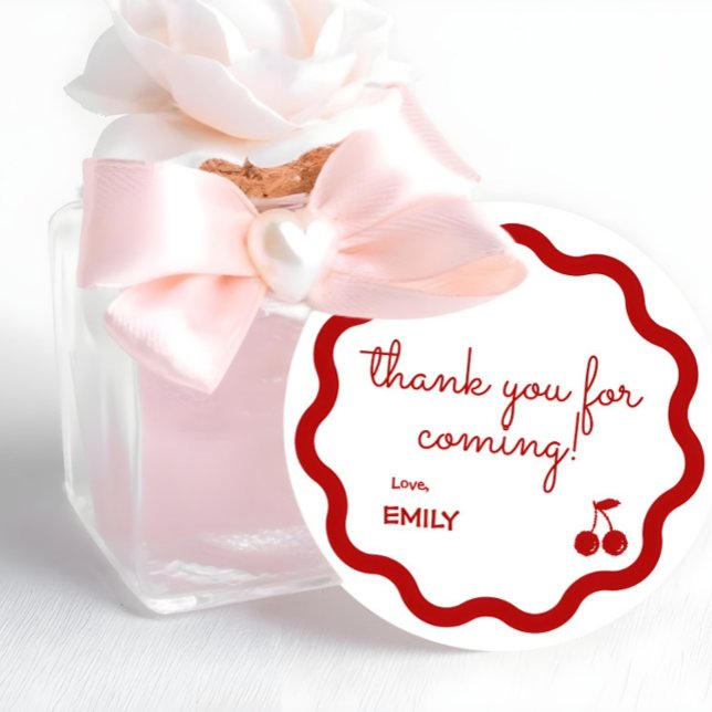 Étiquettes Cadeau Cerise tirée à la main rouge en haut Anniversaire (Hand drawn Cherry on Top Favor Tag, Cherry Party Favor Thank You Tag)