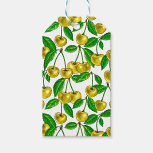 Étiquettes-cadeau Cerises jaunes sur blanc