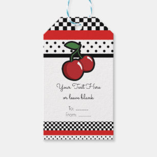 Étiquettes-cadeau Cerises Rouges Rétro Noir Blanc Rouge Faveur de Fê