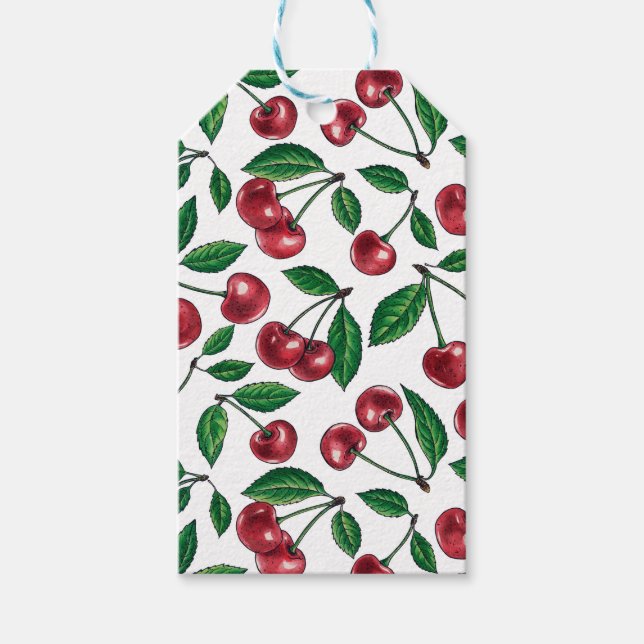 Étiquettes-cadeau Cerises rouges sur blanc (Devant)