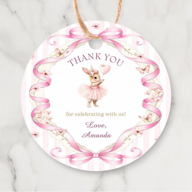 Étiquettes Cadeau Certain Lapin a un An Ruban Rose Gingham 1er Anniv (Créateur téléchargé)