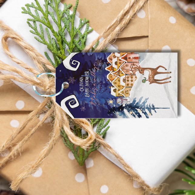 Étiquettes-cadeau C'est tout un village Fête Prénatale de Bébé Fille (It Takes a Village Winter Fairy Girl Baby Shower Gift Tags)