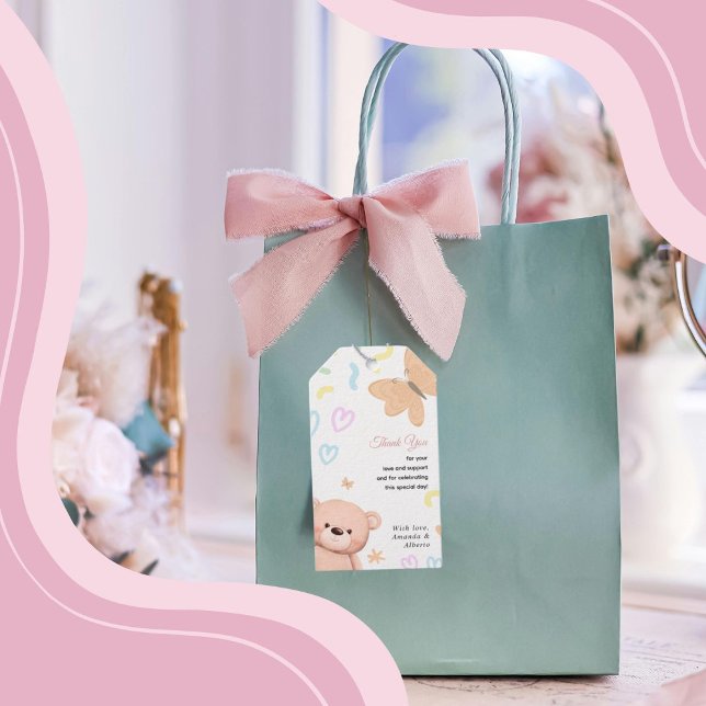 Étiquettes-cadeau C'est un baby shower de dessin animé pour ours en  (It's a Girl Cute Teddy Bear Cartoon baby shower Favor Tag/Gift Tag, advanced customization available)