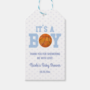 Étiquettes-cadeau C'est un garçon ! Baby shower Blue Basketball