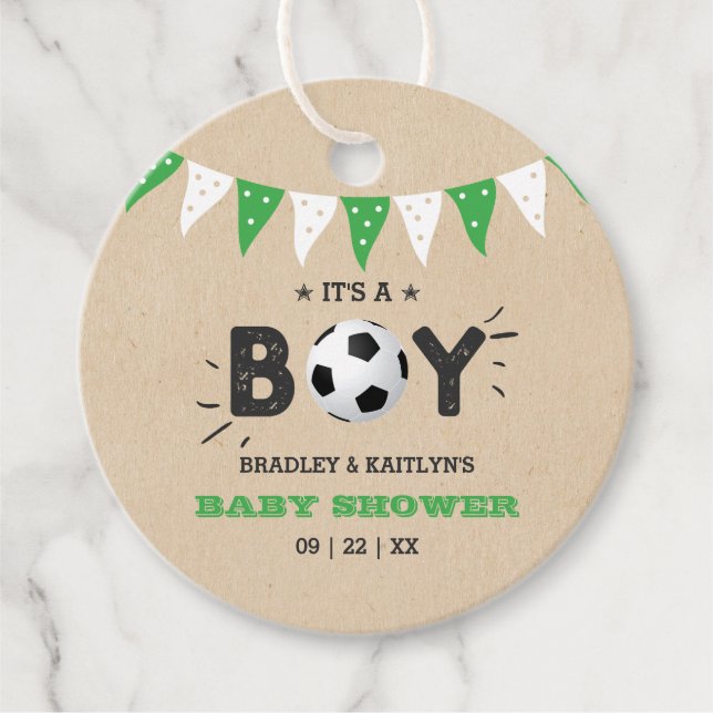 Étiquettes Cadeau C'est un garçon ! Baby shower Co-ed À Thème Footba (Devant)
