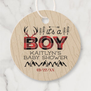 Étiquettes Cadeau C'est un garçon ! Baby shower de bûcheron rustique