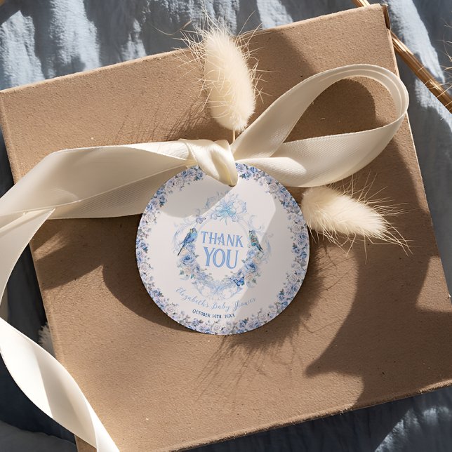 Étiquettes Cadeau C'est un garçon Baby shower Floral Crest Bow Merci (Créateur téléchargé)