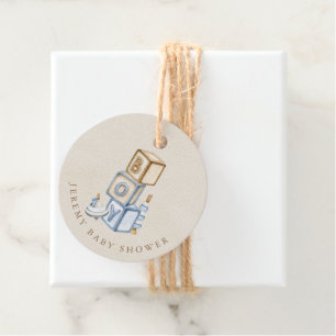 Étiquettes Cadeau C'est un garçon Bleu Boho Blocs et jouets en bois