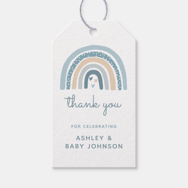 Étiquettes-cadeau C'est un garçon Boho Rainbow Baby shower Merci (Devant)