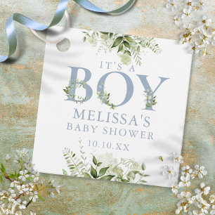Étiquettes Cadeau C'est un garçon Dusty Blue Greenery Baby Shower