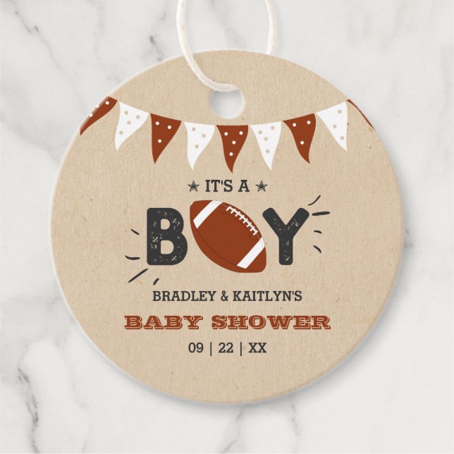 Étiquettes Cadeau C'est un garçon ! Football Thème Co-ed Baby shower (Devant)