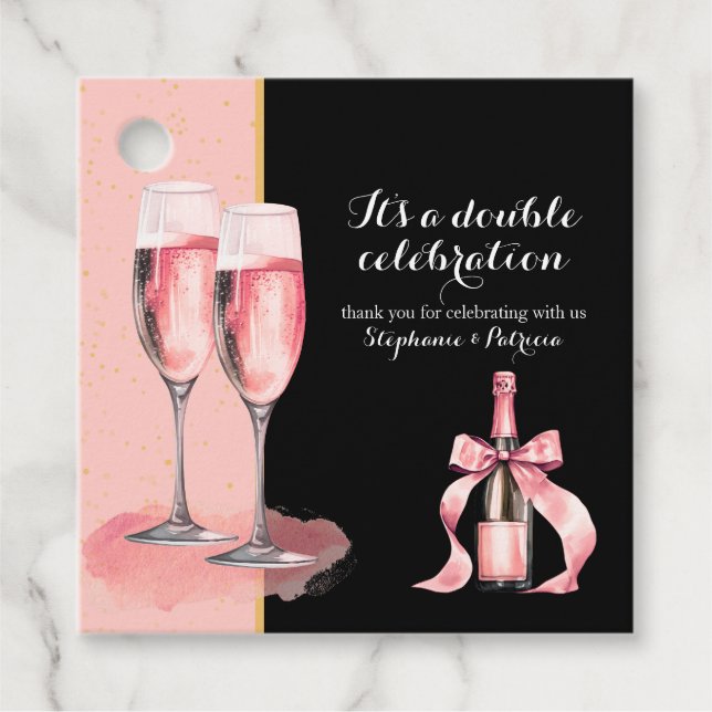 Étiquettes Cadeau C'est une double fête Champagne Rose Anniversaire (Devant)