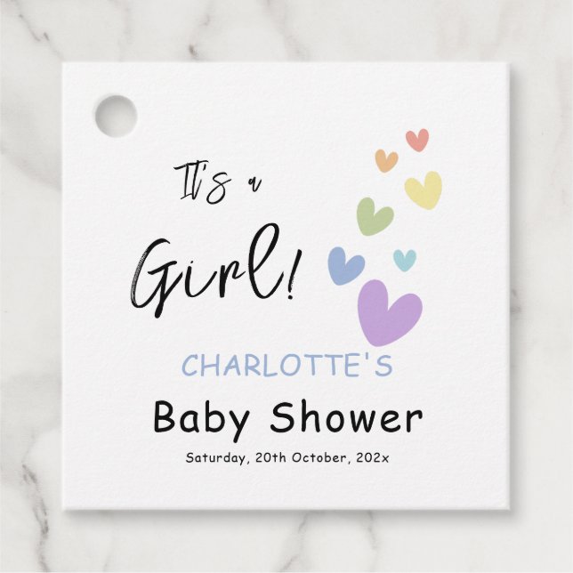 Étiquettes Cadeau C'est une fille ! Baby shower Coeurs mignons et co (Devant)