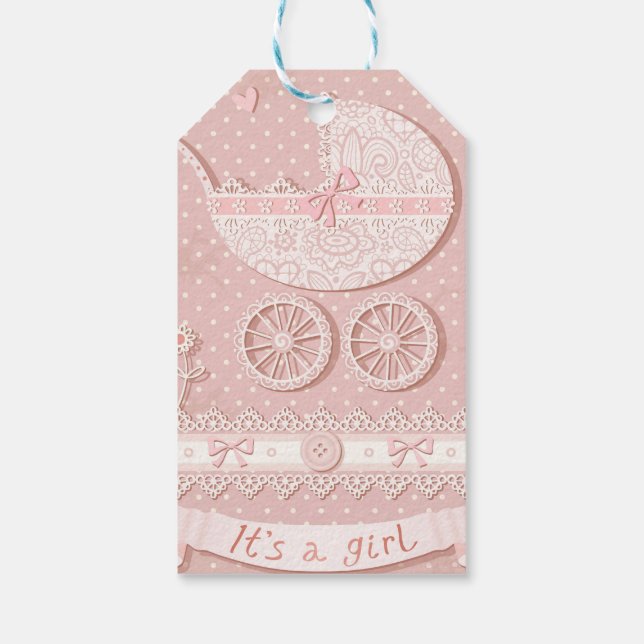 Étiquettes-cadeau C'est une fille, nouveau-né bébé fille faire-part, (Dos)