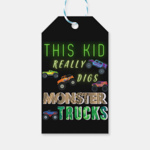 Étiquettes-cadeau Cet Enfant A Vraiment Digéré Des Camions Monster