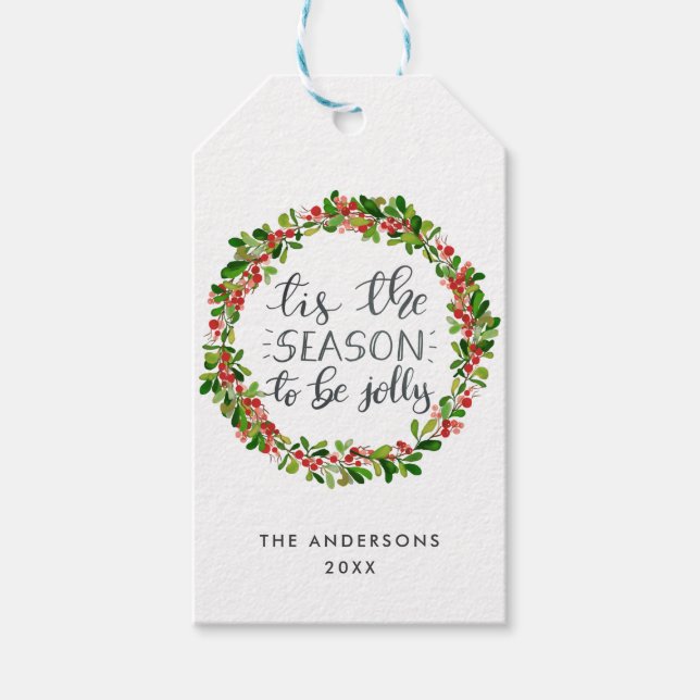 Étiquettes-cadeau Cette Saison D'Être Jolly Vacances Script (Devant)