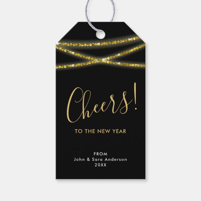 Étiquettes-cadeau Chaînes de Parties scintillant d'or | Salutations  (Devant)