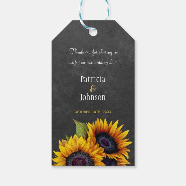 Étiquettes-cadeau Chalet de tournesol rustique pour mariage (Devant)