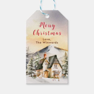 Étiquettes-cadeau Chalet de vacances de Noël Joyeux Noël