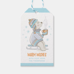 Étiquettes-cadeau Chaleureux Chaleurs Hiver Cocaca traîneau Chien pe