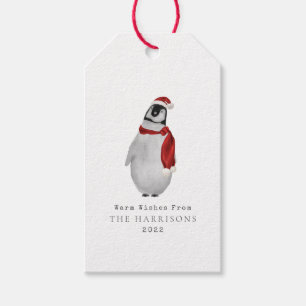 Étiquettes-cadeau Chaleureux Voeux Baby Penguin Père Noël