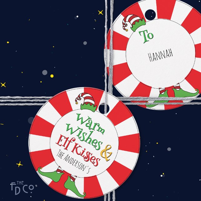 Étiquettes Cadeau Chaleureux Voeux & Elf Baisers ! (Créateur téléchargé)