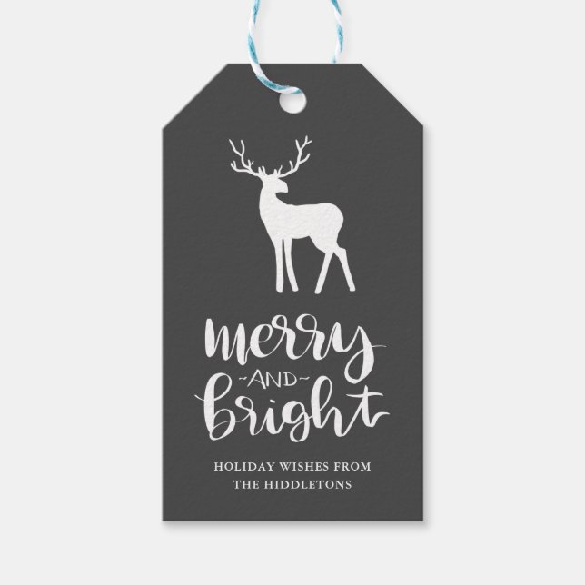 Étiquettes-cadeau Chalkboard Antler Merry & Bright Script Christmas (Devant)