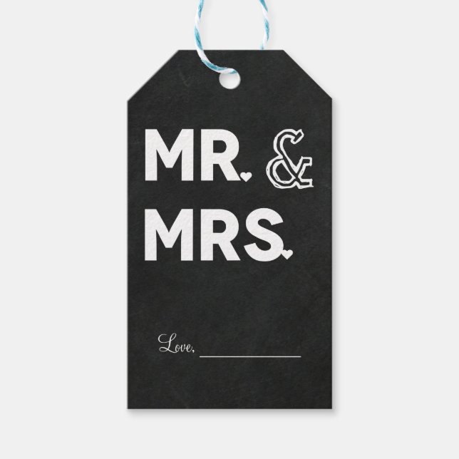 Étiquettes-cadeau Chalkboard Chalk M. & Mme Mariage Fiançailles (Devant)