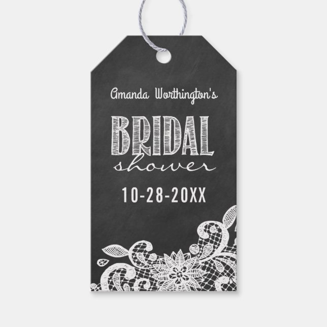 Étiquettes-cadeau Chalkboard Dentelle Fête des mariées Favoriser les (Devant)