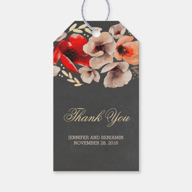 Étiquettes-cadeau Chalkboard Floral or Rustique Mariage (Devant)