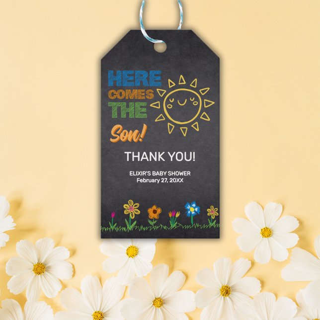 Étiquettes-cadeau Chalkboard Voici Le Baby shower Fils (Créateur téléchargé)