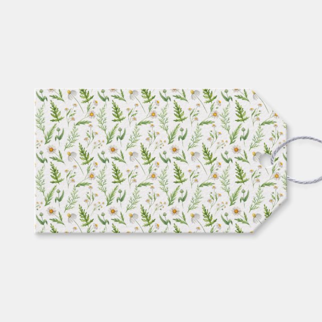 Étiquettes-cadeau Chamomile Fleur Botanique Rustique Motif (Devant (Horizontal))