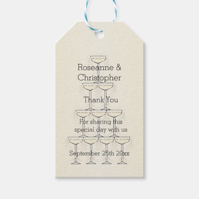 Étiquettes-cadeau Champagne Flutes Design Champagne Mariage couleur (Devant)