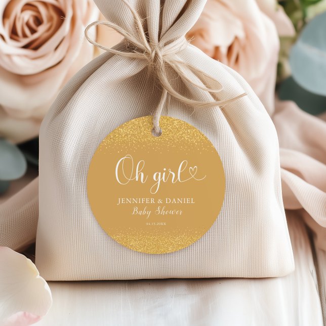 Étiquettes Cadeau Champagne Gold Oh Girl Favor Glitter Confetti (Créateur téléchargé)