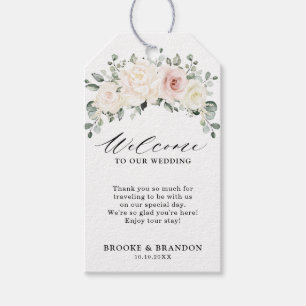 Étiquettes-cadeau Champagne Ivory Blush Rose Floral Verdure Bienvenu