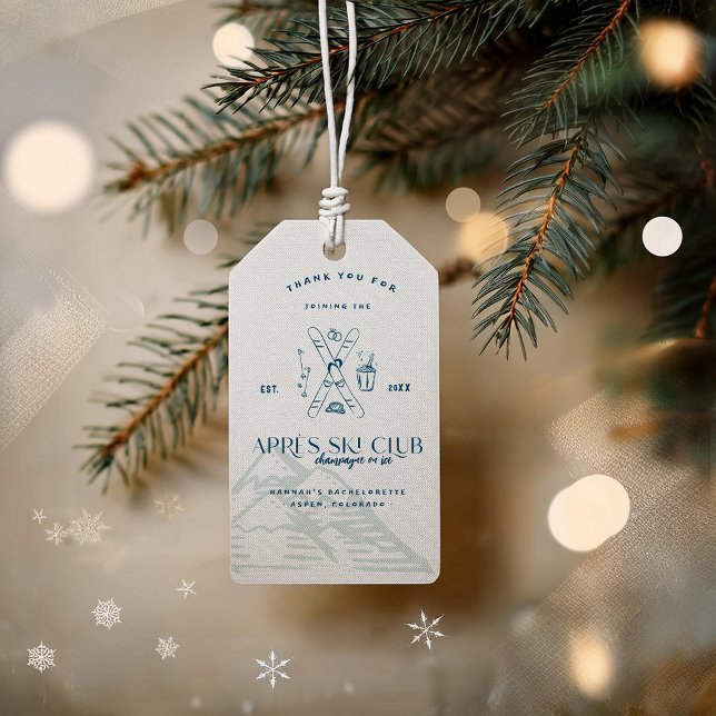 Étiquettes-cadeau Champagne sur glace | Bachelorette Après Ski (Créateur téléchargé)