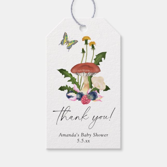 Étiquettes-cadeau Champignons baby shower merci (Devant)