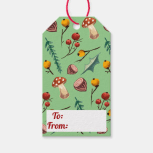 Étiquettes-cadeau Champignons d'hiver et feuillage rustique Noël
