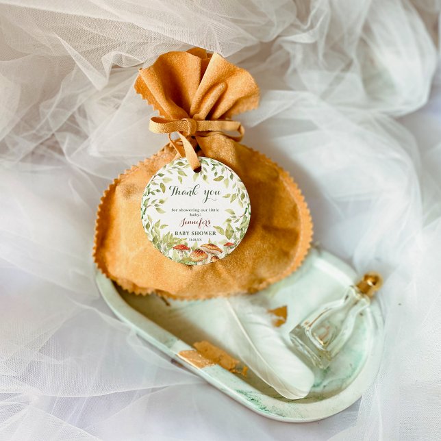 Étiquettes Cadeau Champignons rustiques et Merci verdoyant Bois (Créateur téléchargé)