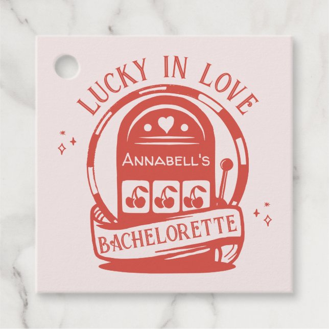 Étiquettes Cadeau Chanceux au Casino Main Dessinée Bachelorette de V (Devant)