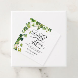 Étiquettes Cadeau Chanceux en amour Baby Shower Vert Trèfle