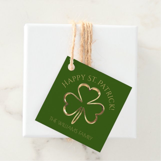 Étiquettes Cadeau Chanceux St. Patrick Vert et Or Trèfle Trèfle (En situation)