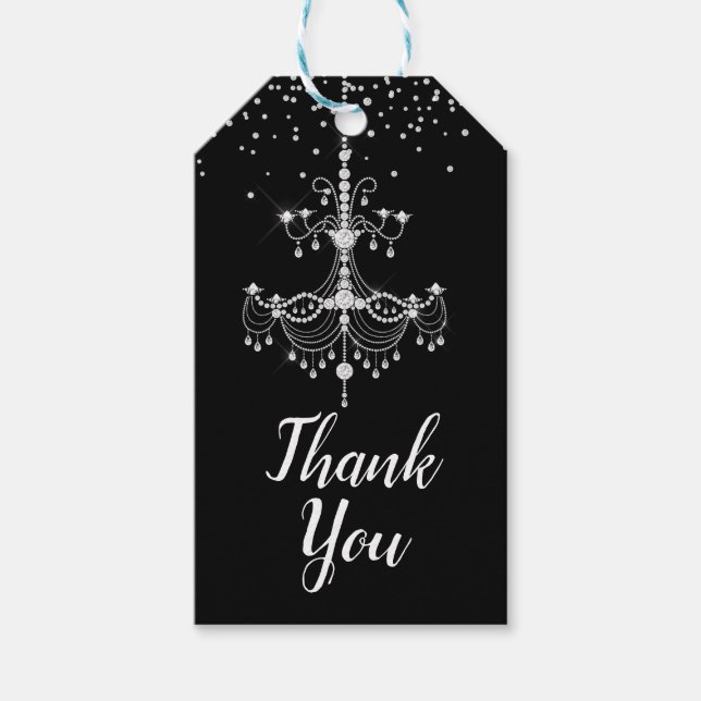 Étiquettes-cadeau Chandelier Parties scintillant Diamant Argent Doux (Devant)
